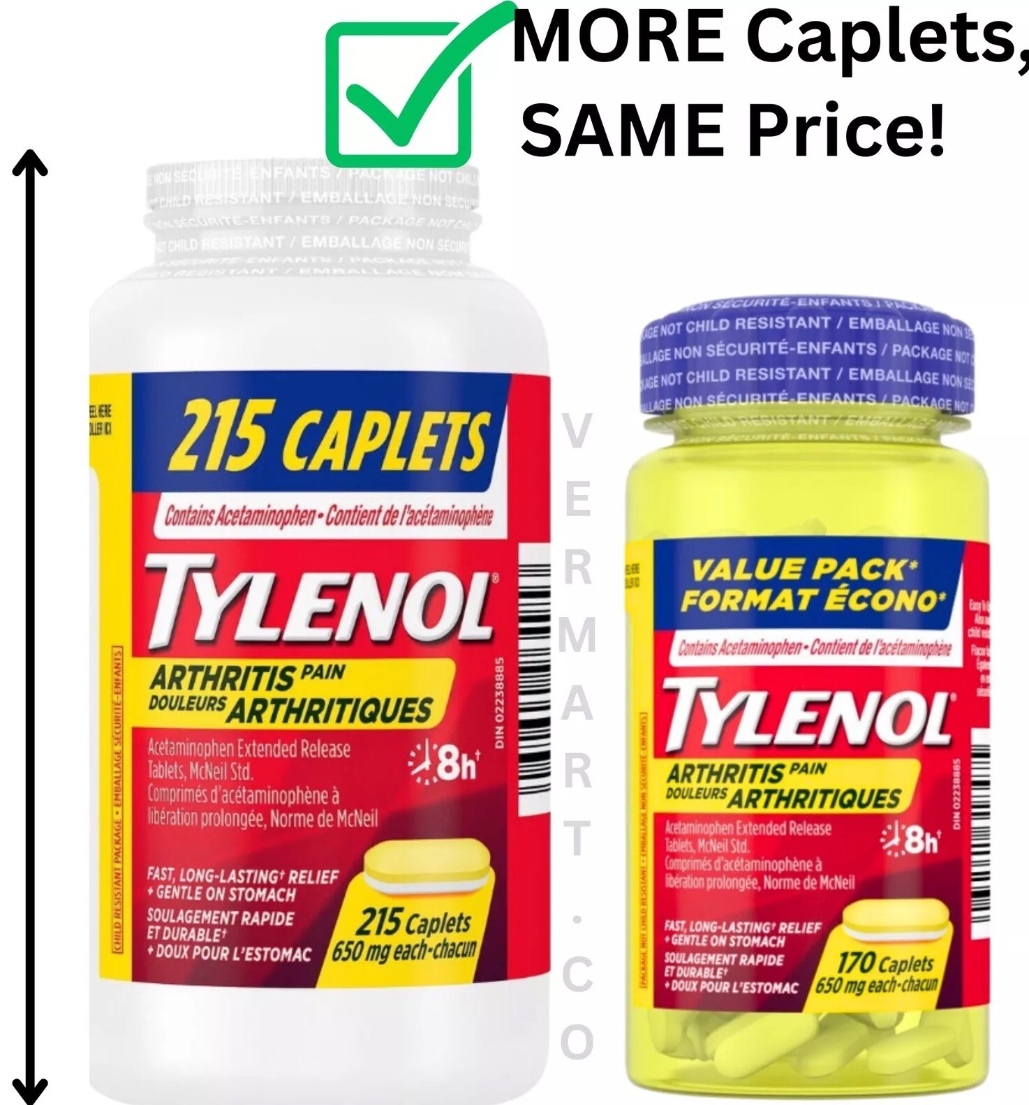 Tylenol Arthritis Pain 215 CAPLETS FAST & LONG Relief| Canada| LONG EXP| BIG PAK