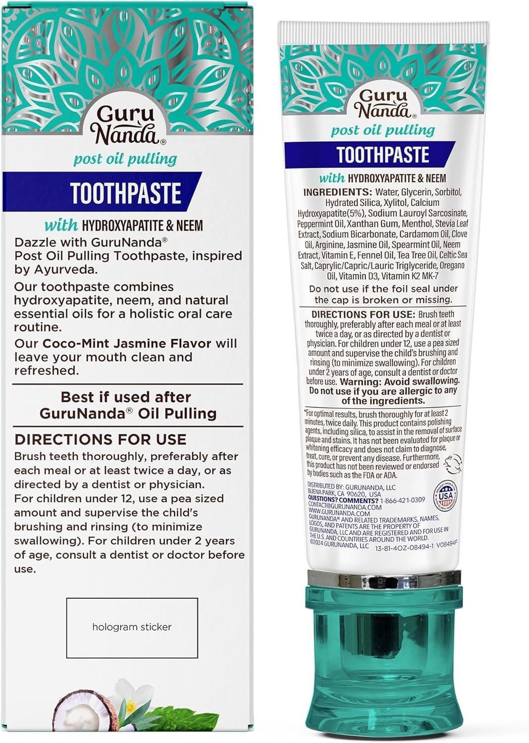 GuruNanda Hydroxyapatite Toothpaste Whitening Neem Xylitol SLS Fluoride Free