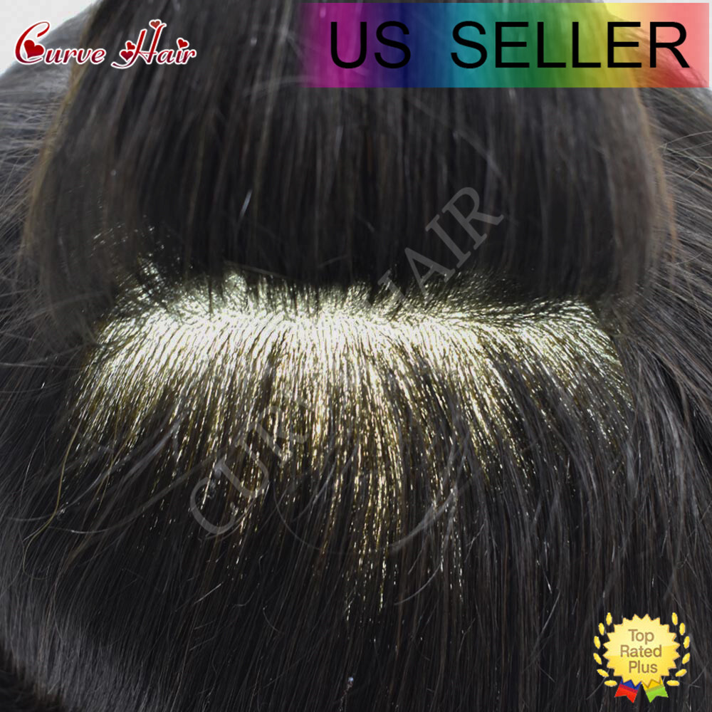 Men Human Hair Piece Replacement Systems Thin Skin Full Poly Toupee Hair Units