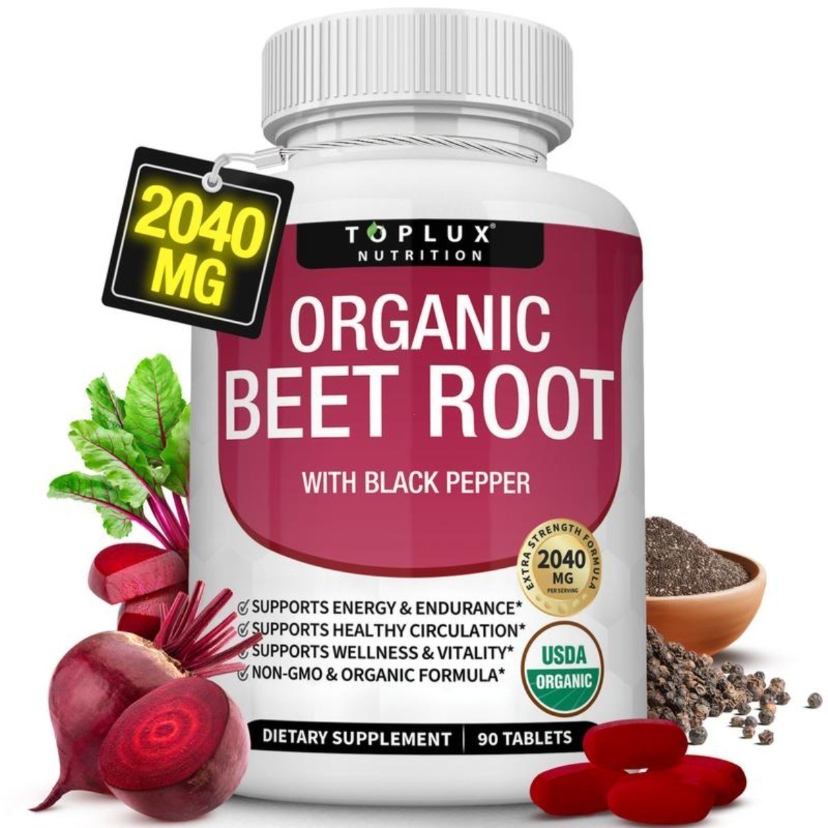 2040mg Toplux Organic Beet Root Tablets | Nitric Oxide Booster Supplement NEW