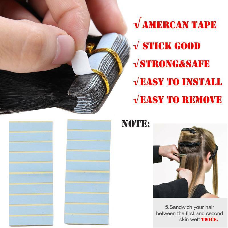 Invisible Tape In Human Hair Extensions Full Head Skin Weft Blonde Thick Glue US