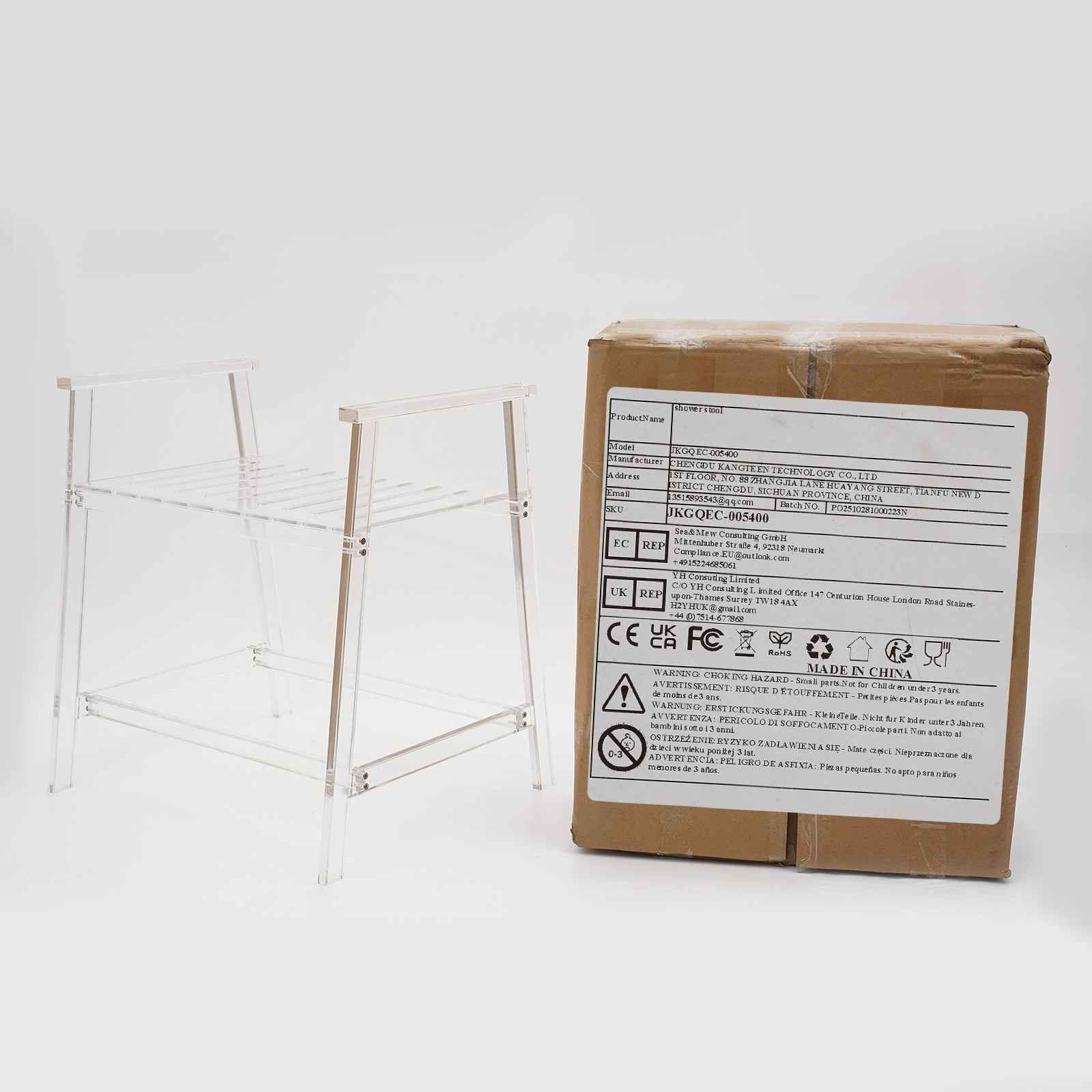 Acrylic Shower Stool Foldable Bathroom Shower Seat Bench with Side Handle