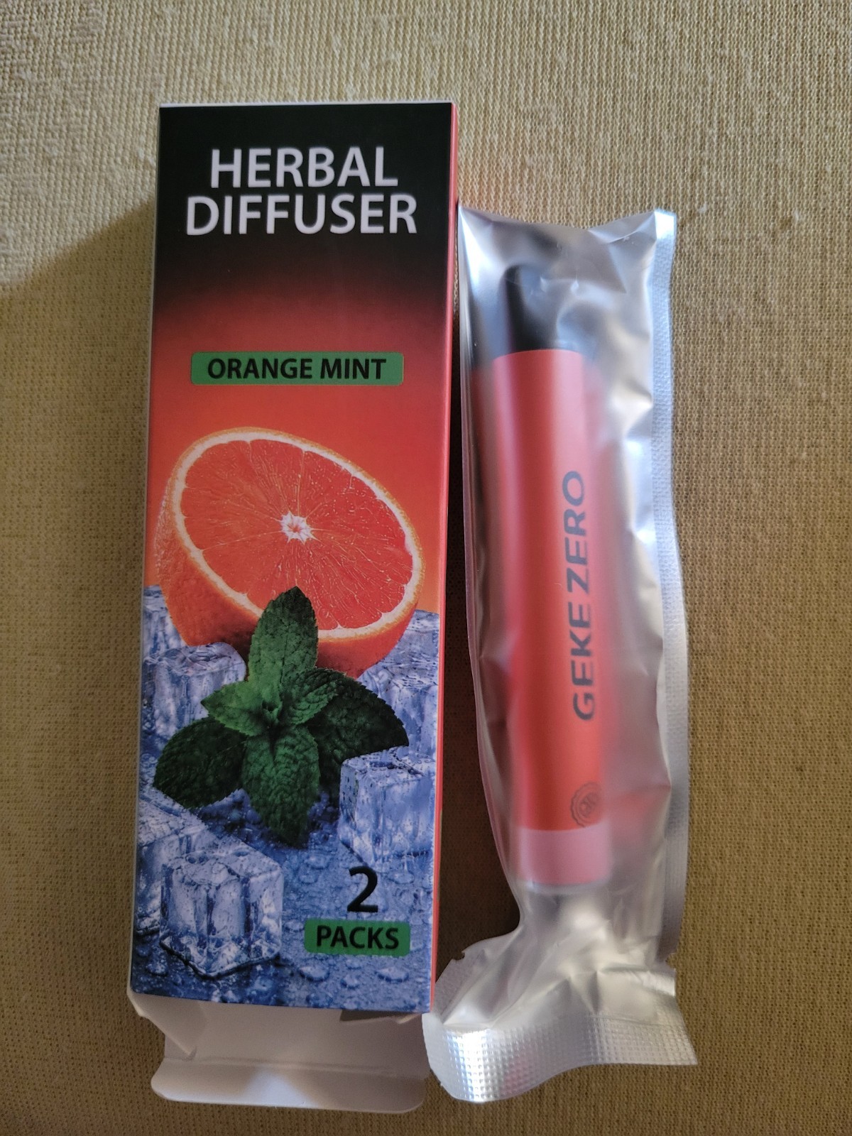 GEKEZERO Herbal Diffuser Pen Portable Pink Orange & Mint Scent 2-Pack