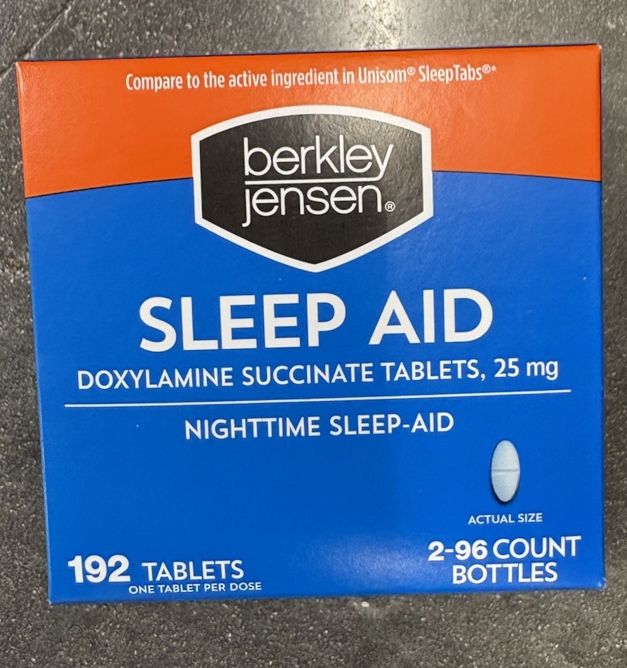 Berkley Jensen Sleep Aid 192 Tab Doxylamine Succinate 25 mg Nighttime Sleep Aid