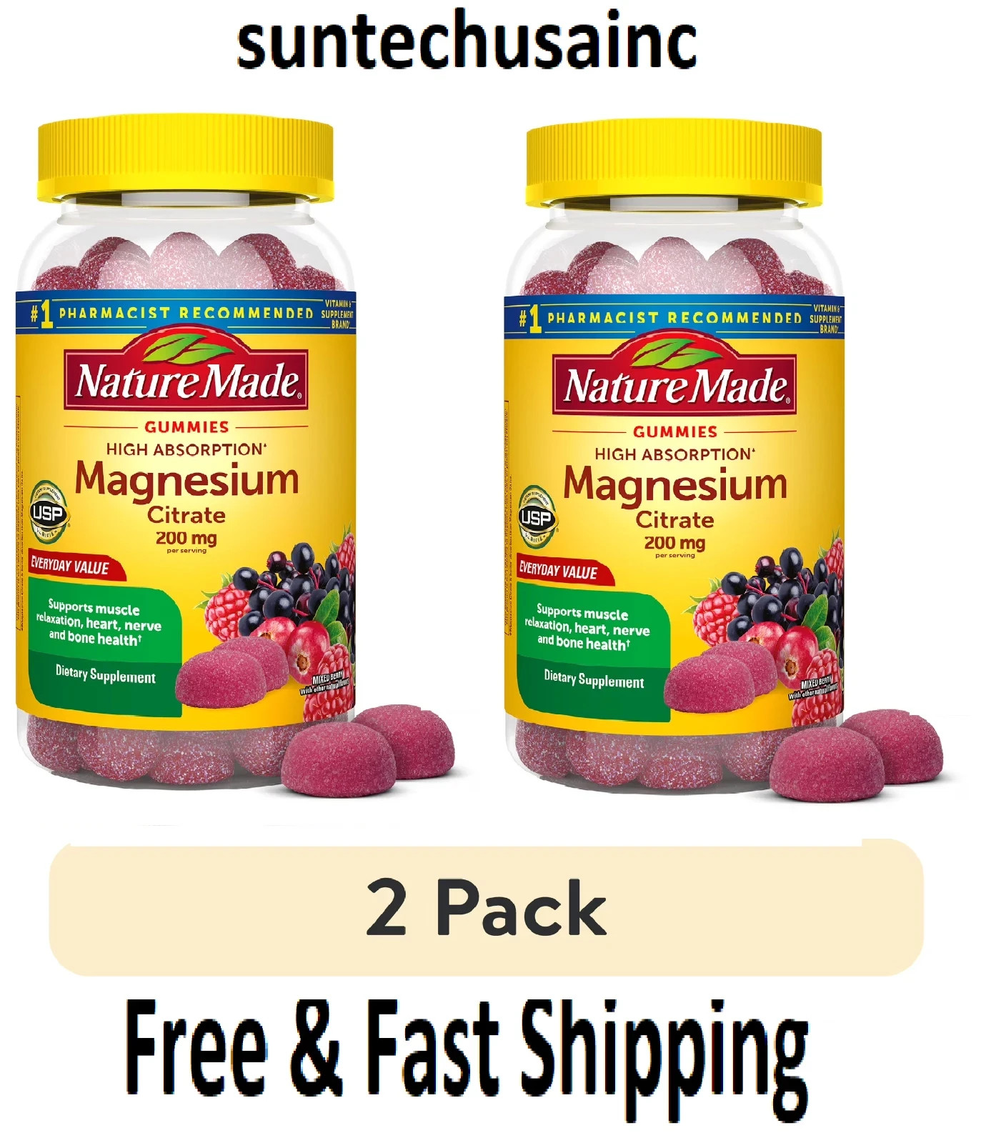 Magnesium Citrate Gummies 64-Count Nature Made High Absorption 200 MG ( 2 Pack)