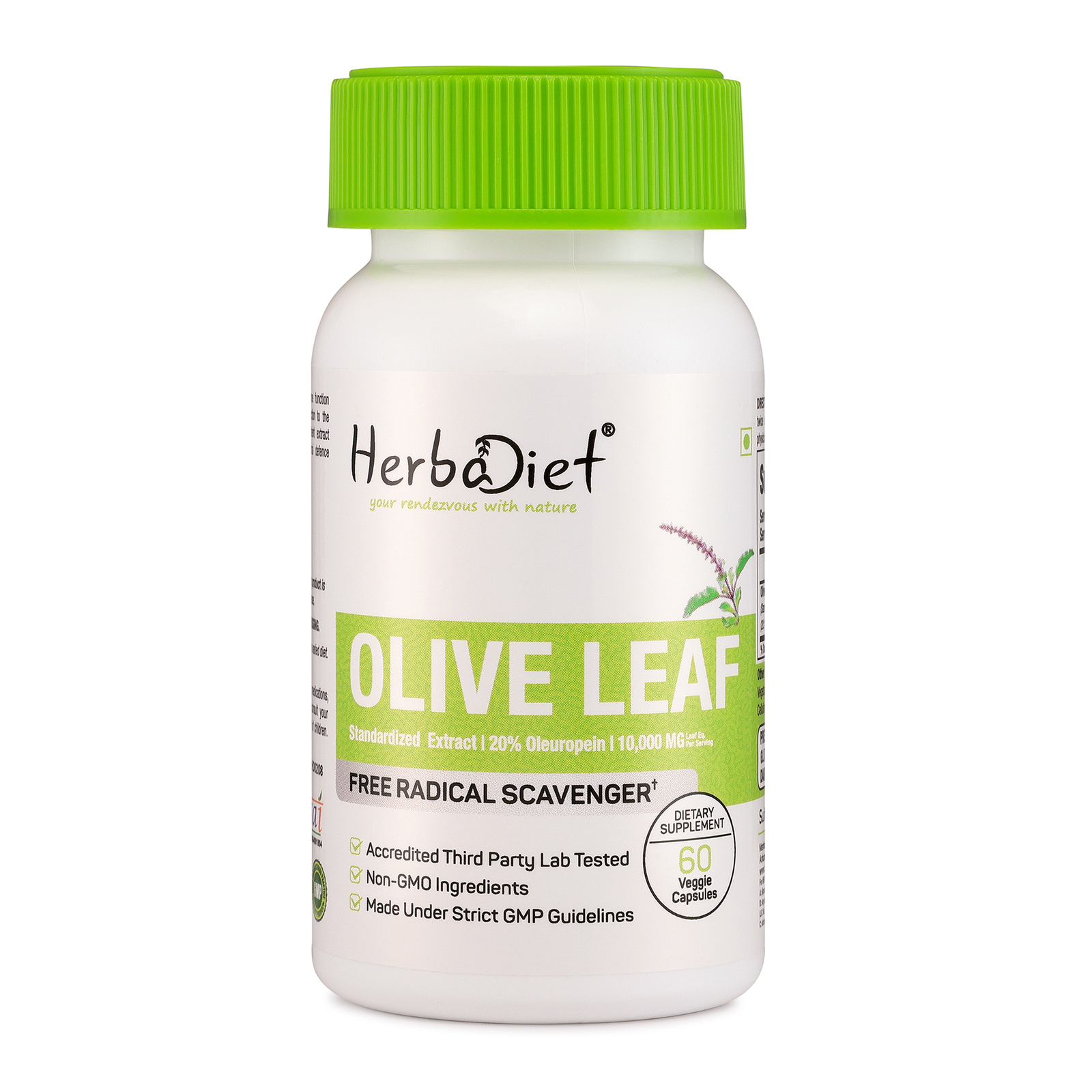 Olive Leaf Extract Capsules 10,000 mg 20% Oleuropein Immune Booster 60 Count