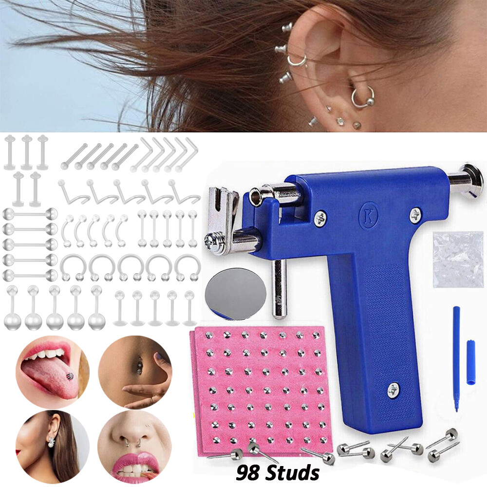 148 Studs Expert DIY Ear PIERCING GUN Body Nose Navel Tool Kit Set Jewelry