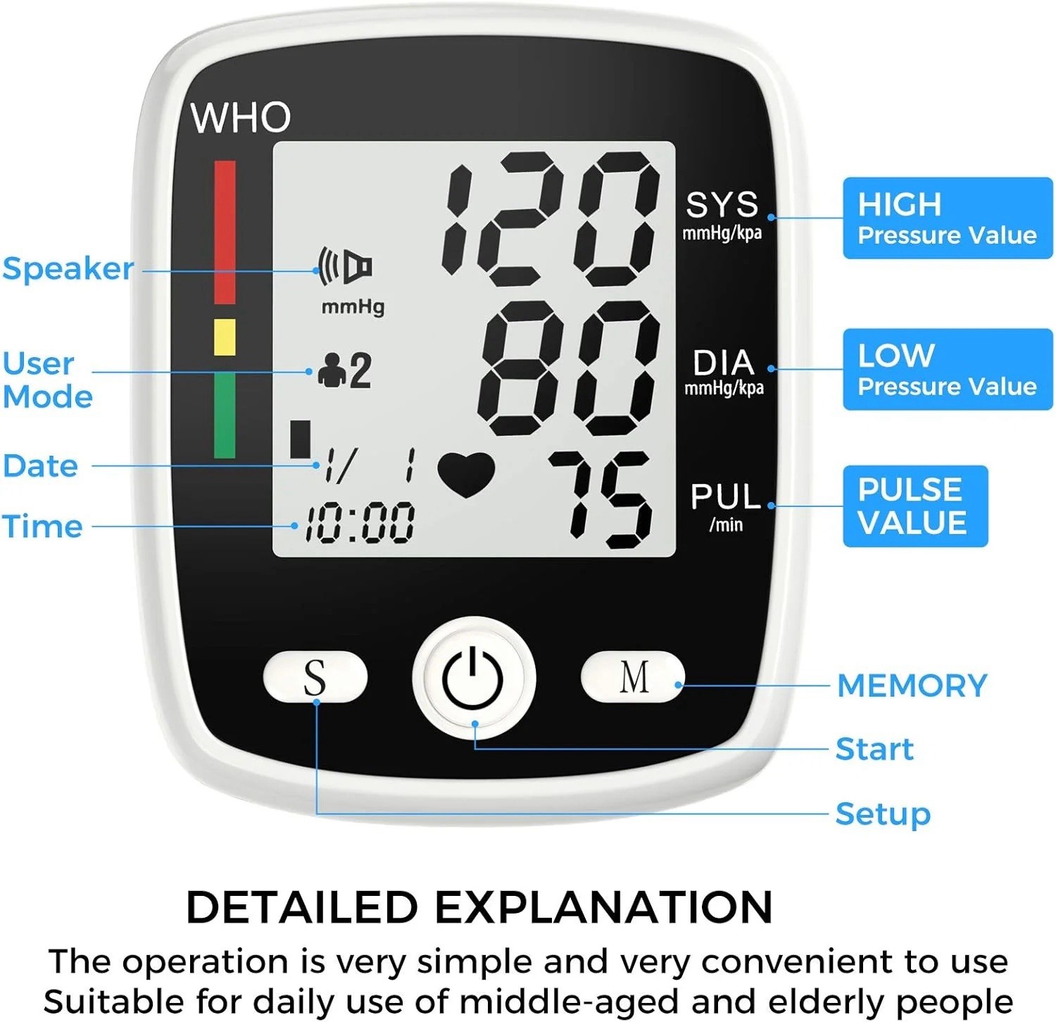 Blood Pressure Monitor with Carrying Case Portable easy to use