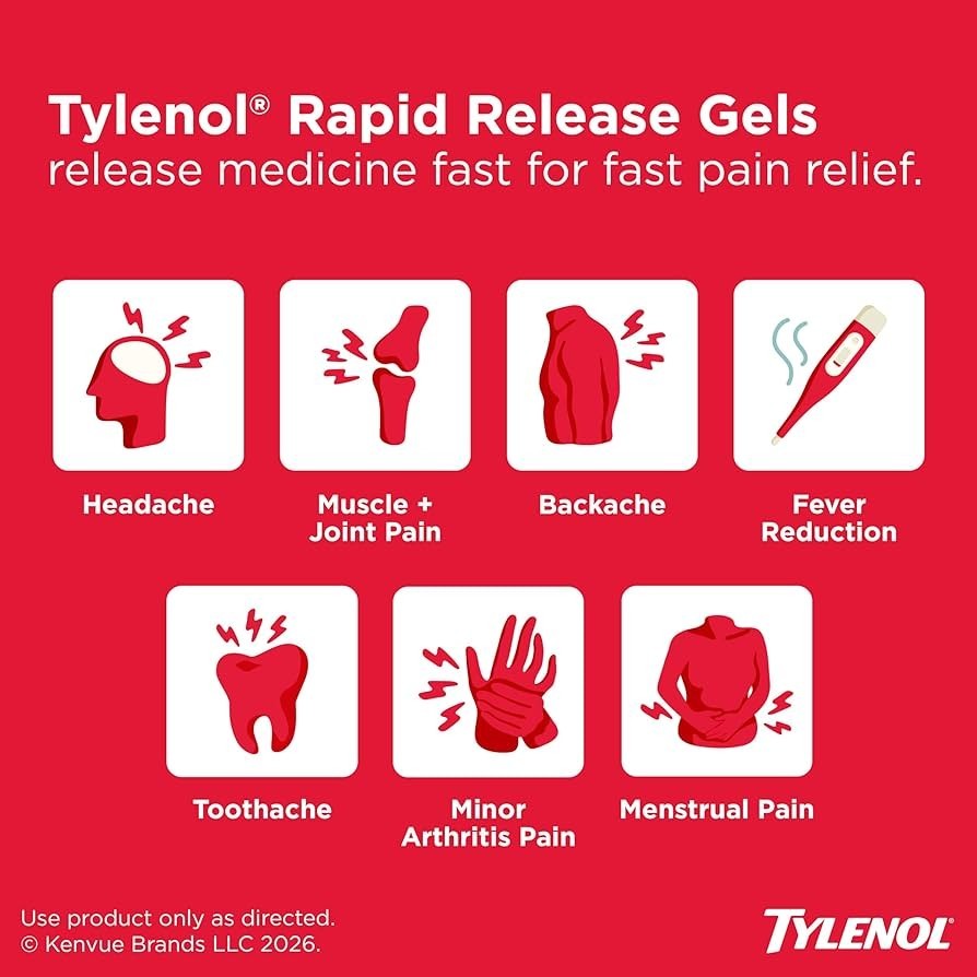 Tylenol Extra Strength Rapid Release Gels 500mg Acetaminophen – 225 Gelcaps