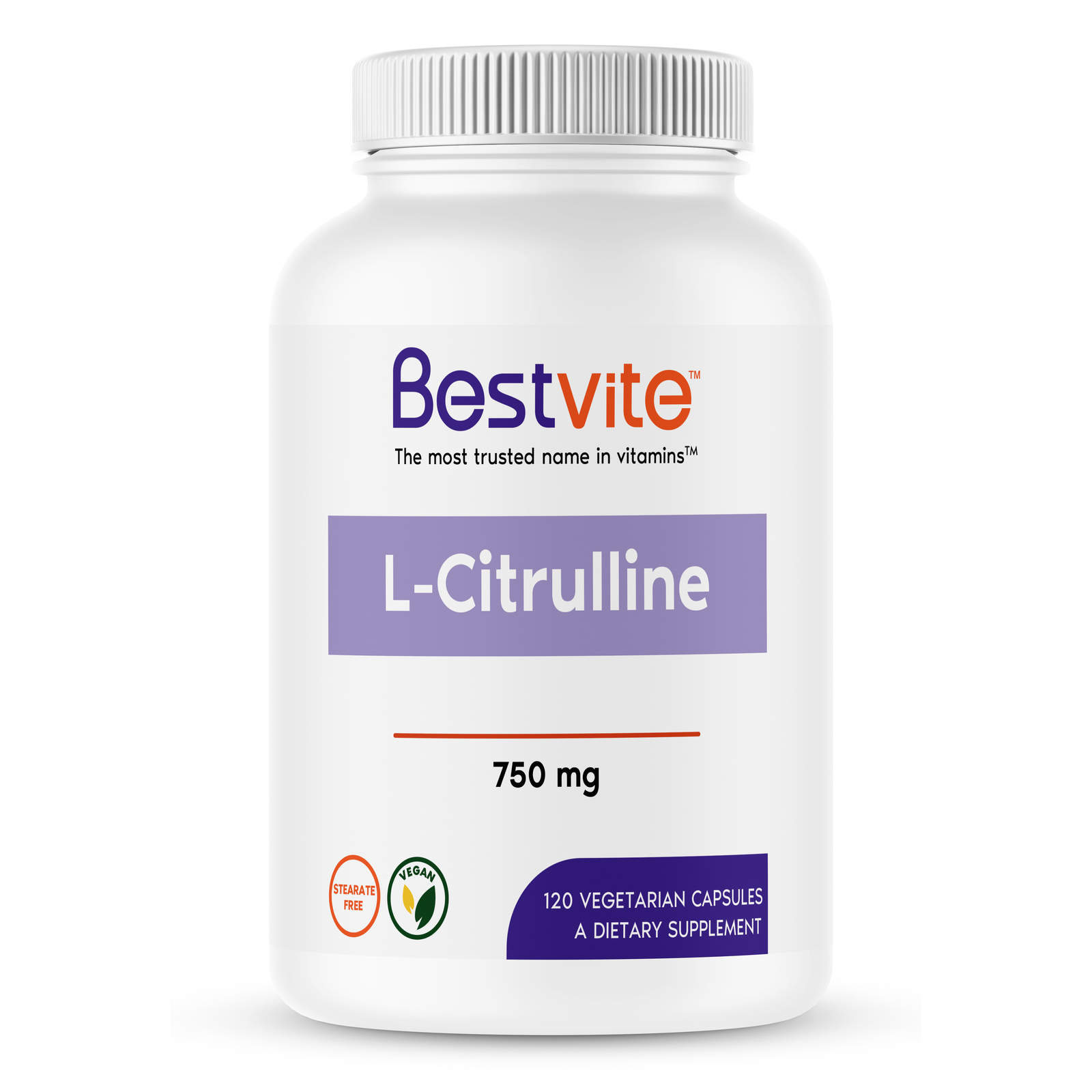 L-Citrulline 750mg per capsule (120 Vegetarian Capsules)-No Stearates-Vegan