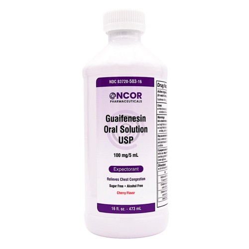 Guaifenesin Liquid 100 mg/5 mL – 16 fl oz (12 Pack) | Oncor | No DM Expectorant