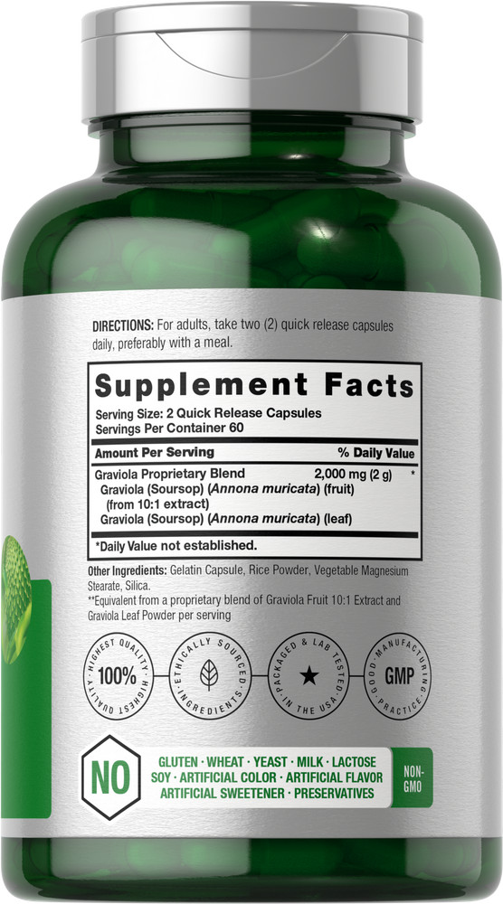 Graviola Capsules 2000mg | 120 Count | Non-GMO, Gluten Free | by Horbaach