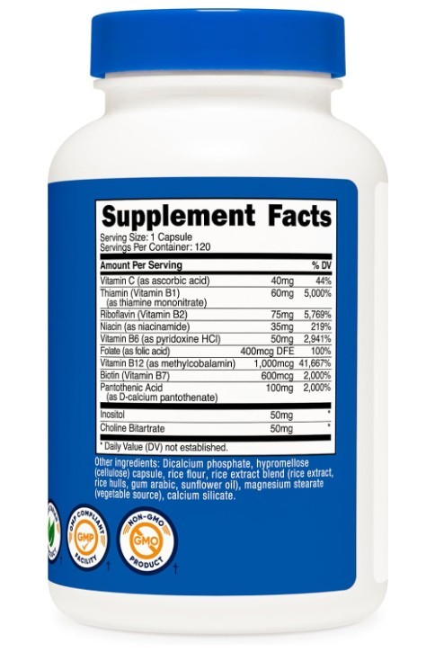 High Potency Vitamin B Complex 462mg, 120 Capsules | Energy Complex with Vitamin