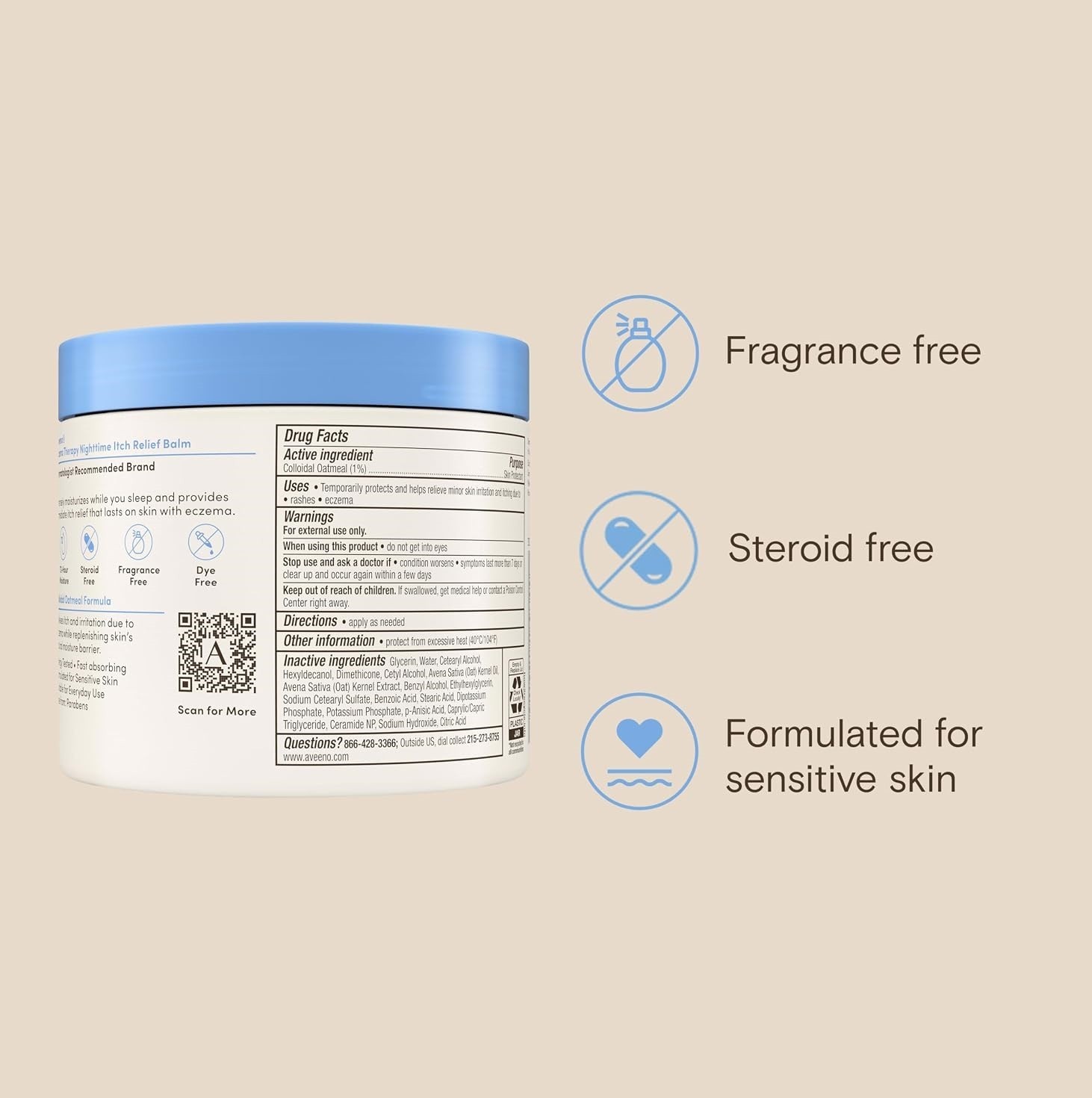 Aveeno Eczema Therapy Nighttime Itch Relief Body Balm Colloidal Oat 11oz