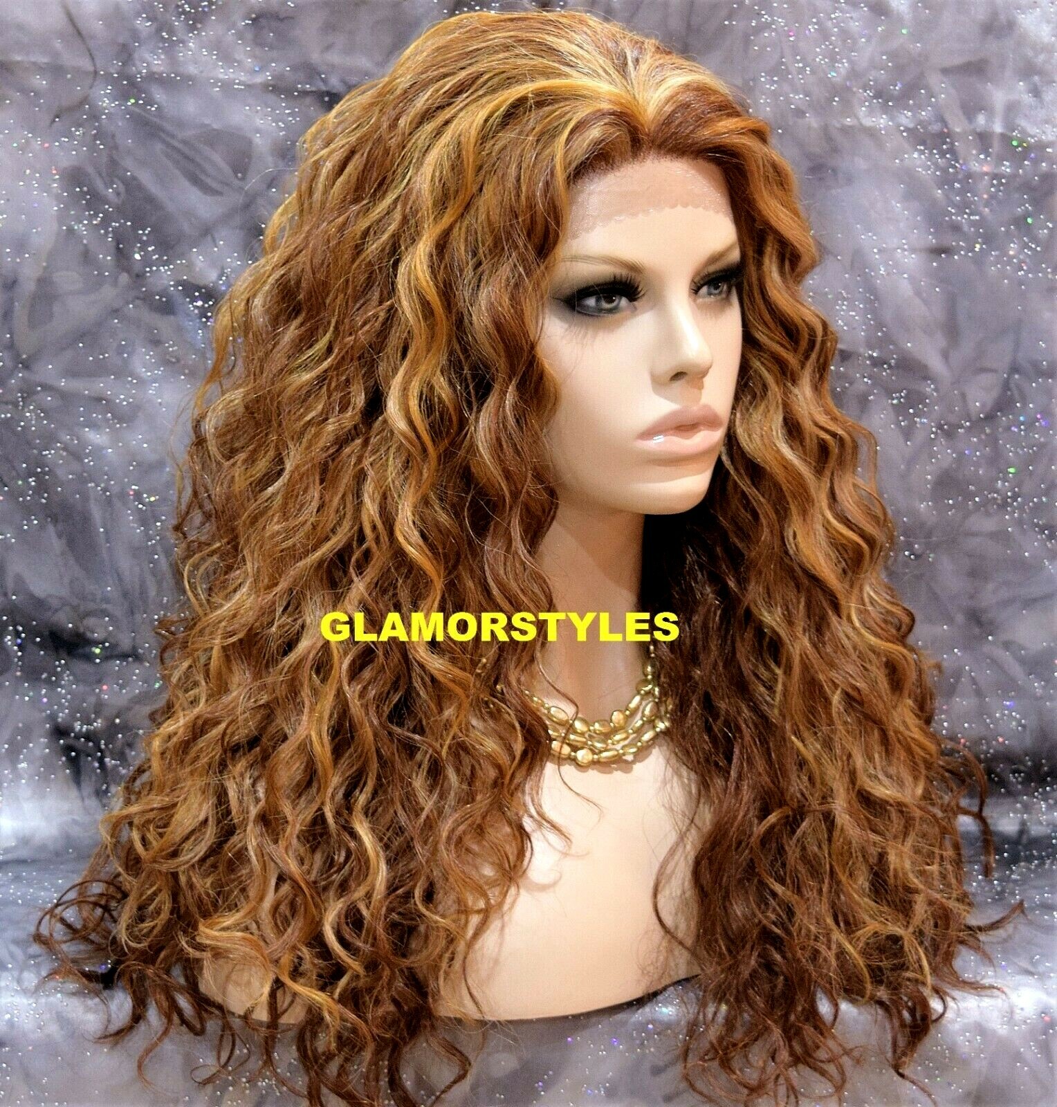 LACE FRONT FULL WIG LONG LAYERED CURLY AUBURN STRAWBERRY BLONDE MIX HEAT OK NWT
