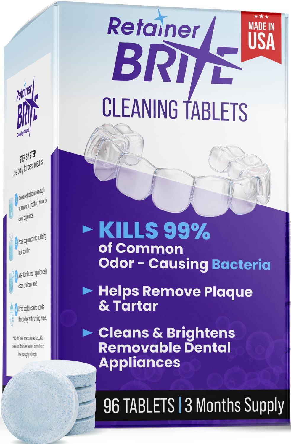 Retainer Brite Tablets for Cleaner Retainers and Dental Appliances – 96 Count