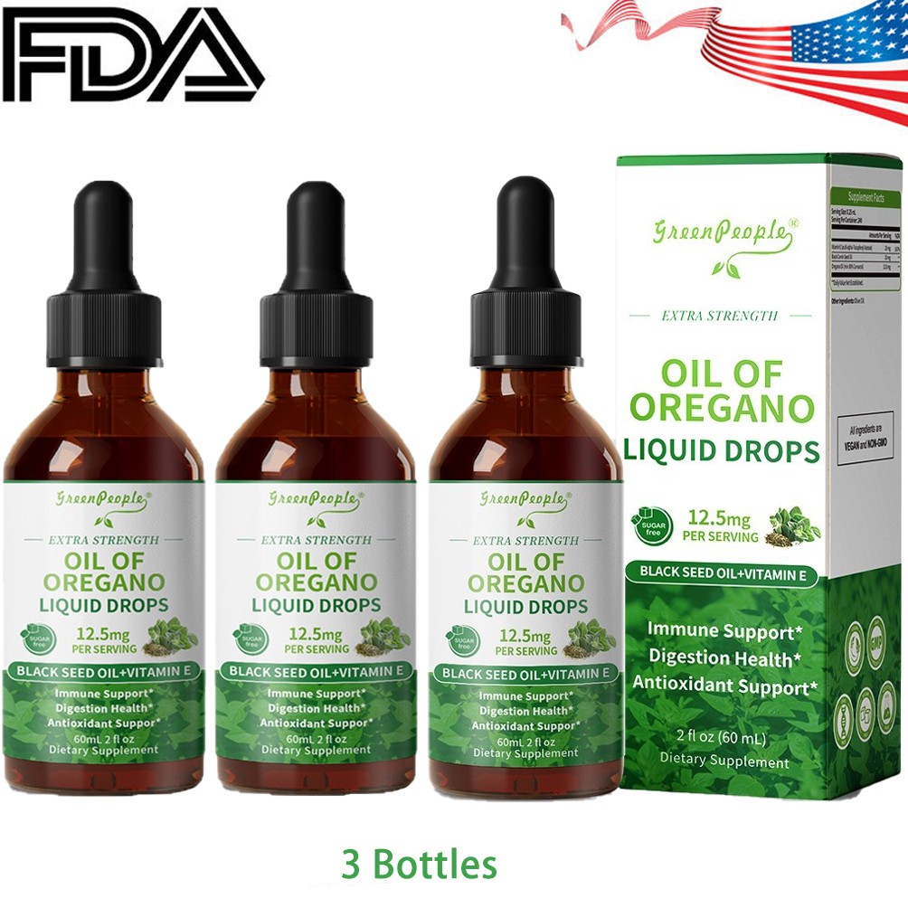 3XOil of Oregano with Black Seed Oil & Vitamin Drops Carvacrol Immue Support