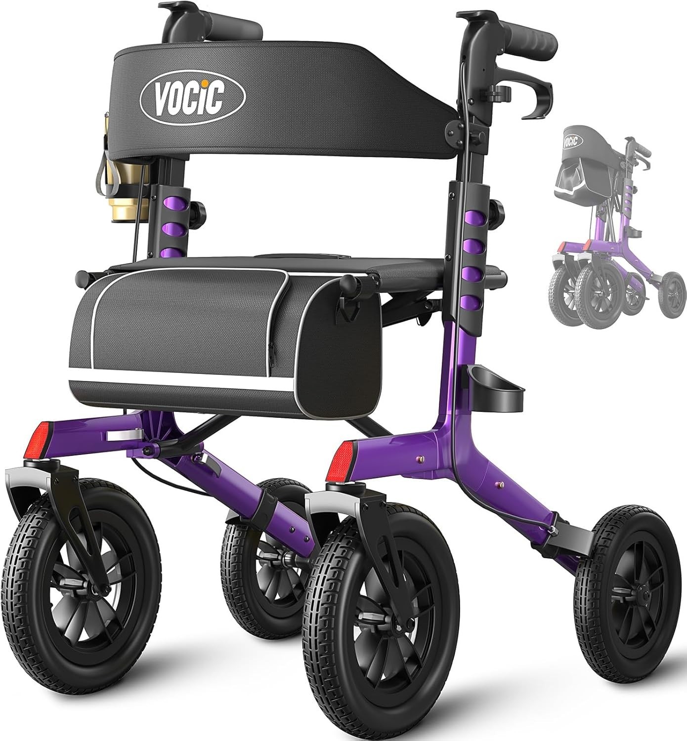 Z57 Outdoor Rollator Walker with 12″ All Terrain Big Wheels Purple