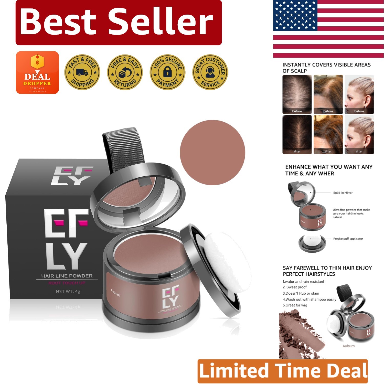 Unisex Auburn Root Touch Up Powder: Conceal Grays & Enhance Density with Ease