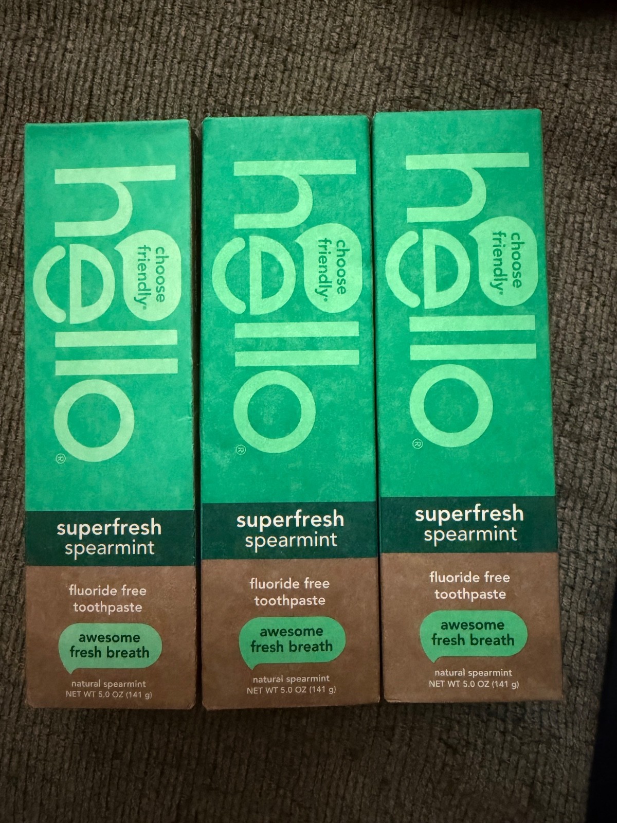 Hello Super Fresh Spearmint Fluoride-Free Toothpaste 5.0 Oz 3Pack Nov/Dec 2027
