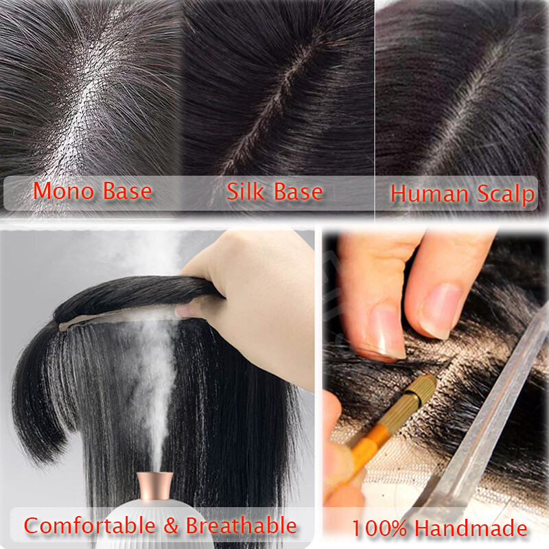 Women 100% Remy Human Hair Topper Toupee Clip In Hairpiece Silk Base Wiglet Wigs