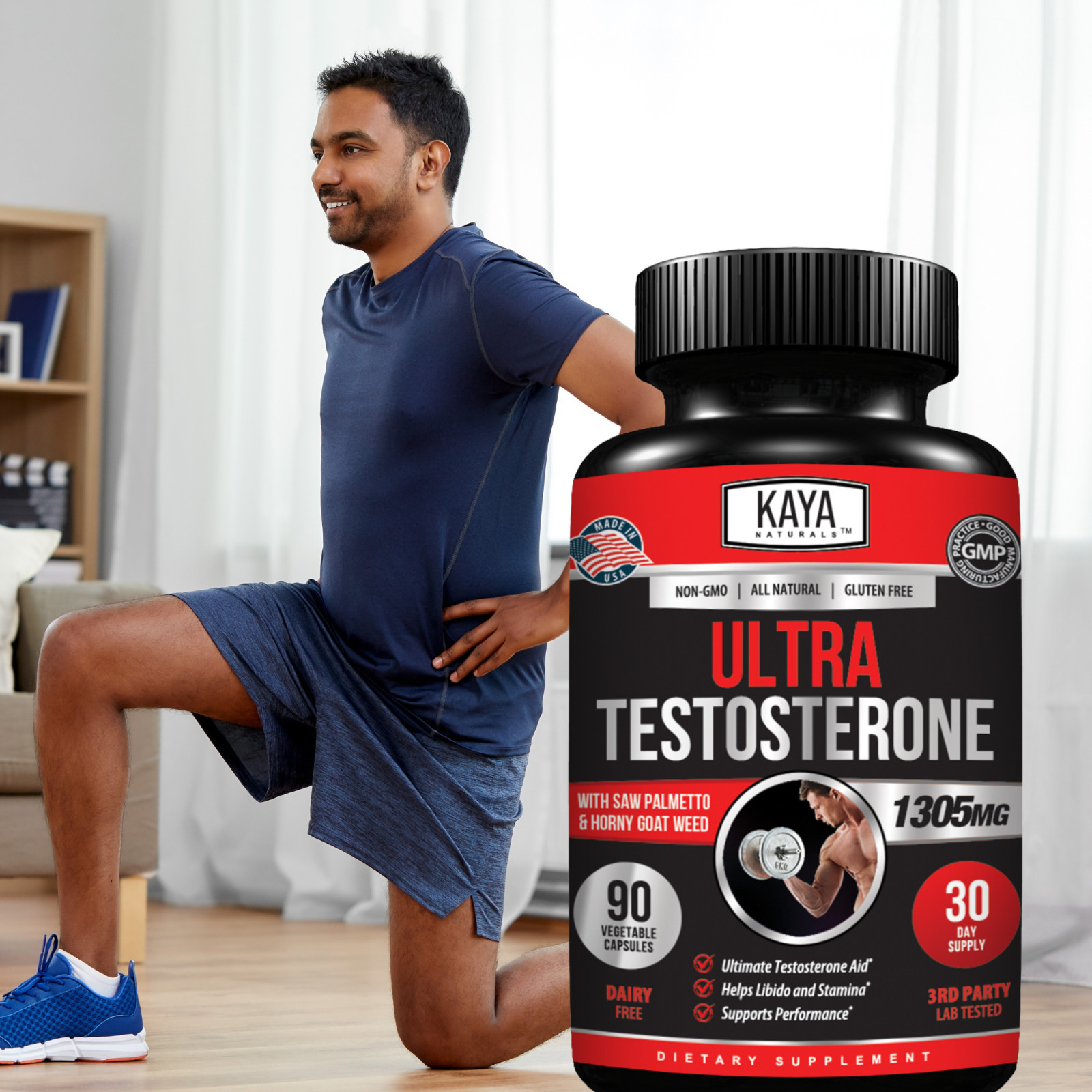 Natural Testosterone Booster 90ct Increase Energy Improve Muscle Strength Growth