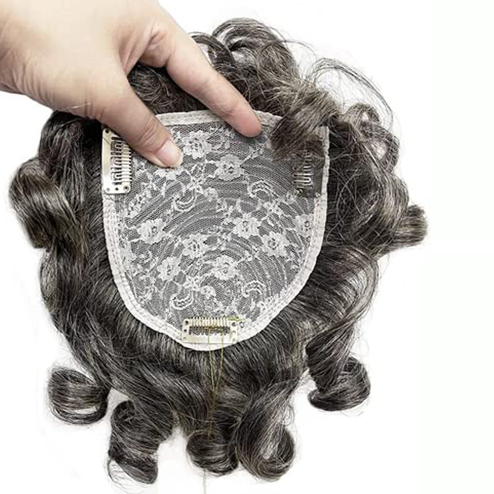 Short Wavy Curly Hair Crown Topper Human Hair Replacement for Women’s Thin Hair