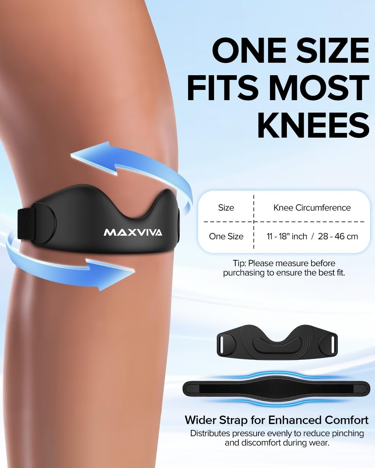 Knee Brace Support Strap 2 Pack – Patella Band for Pain Relief, Running, Fitness