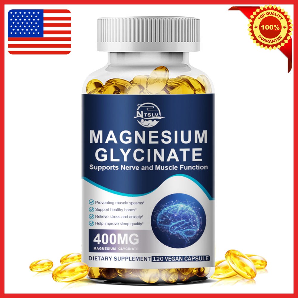 Magnesium Glycinate 120 Capsules 400mg 100% High Absorption Chelated