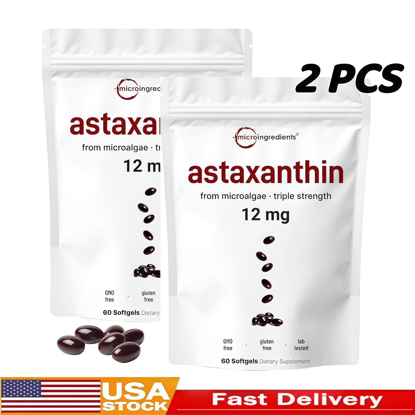 2 Pack | Micro Ingredients Astaxanthin 12mg with MCT Oil, 120 Softgels*/