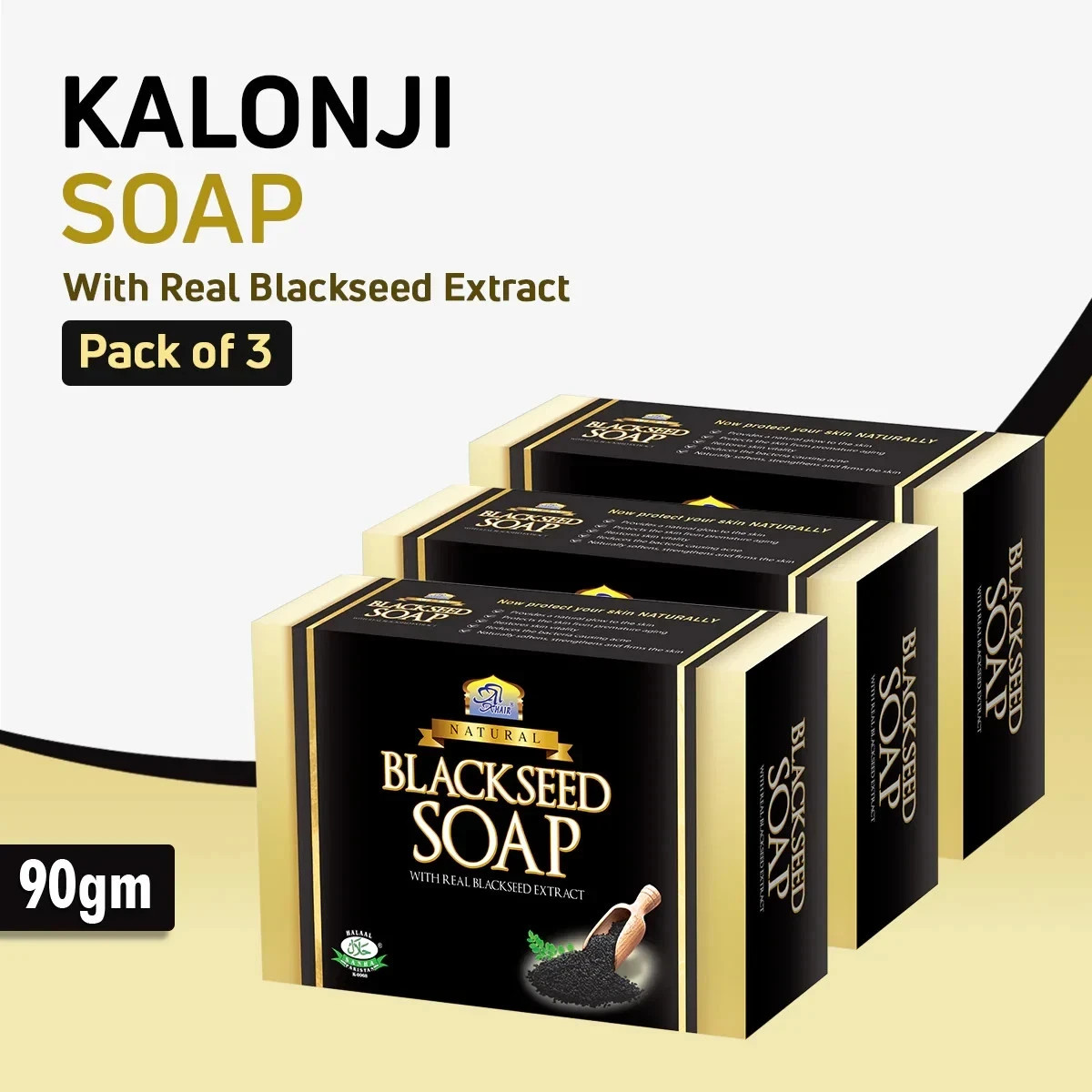 3 PACK Al Khair Natural Blackseed Soap With Real Blackseed Extract 90gm