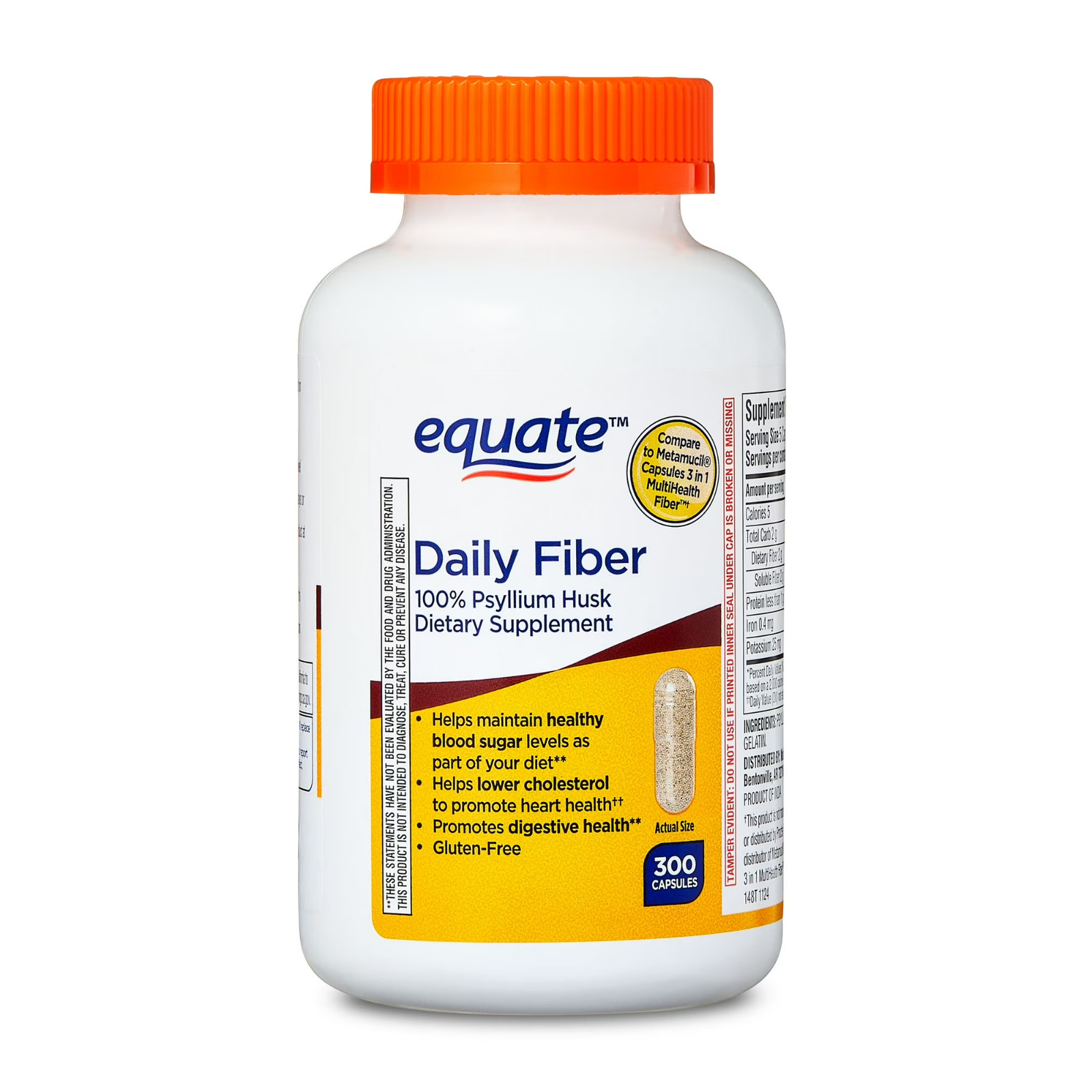 Equate Psyllium Husk Fiber Capsules 300 Count Daily Digestive Health Support