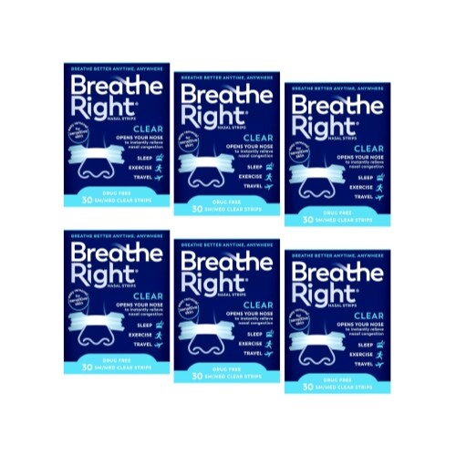 6 Pack – Breathe Right Nasal Strips, Small/Medium, Clear, 30 Each