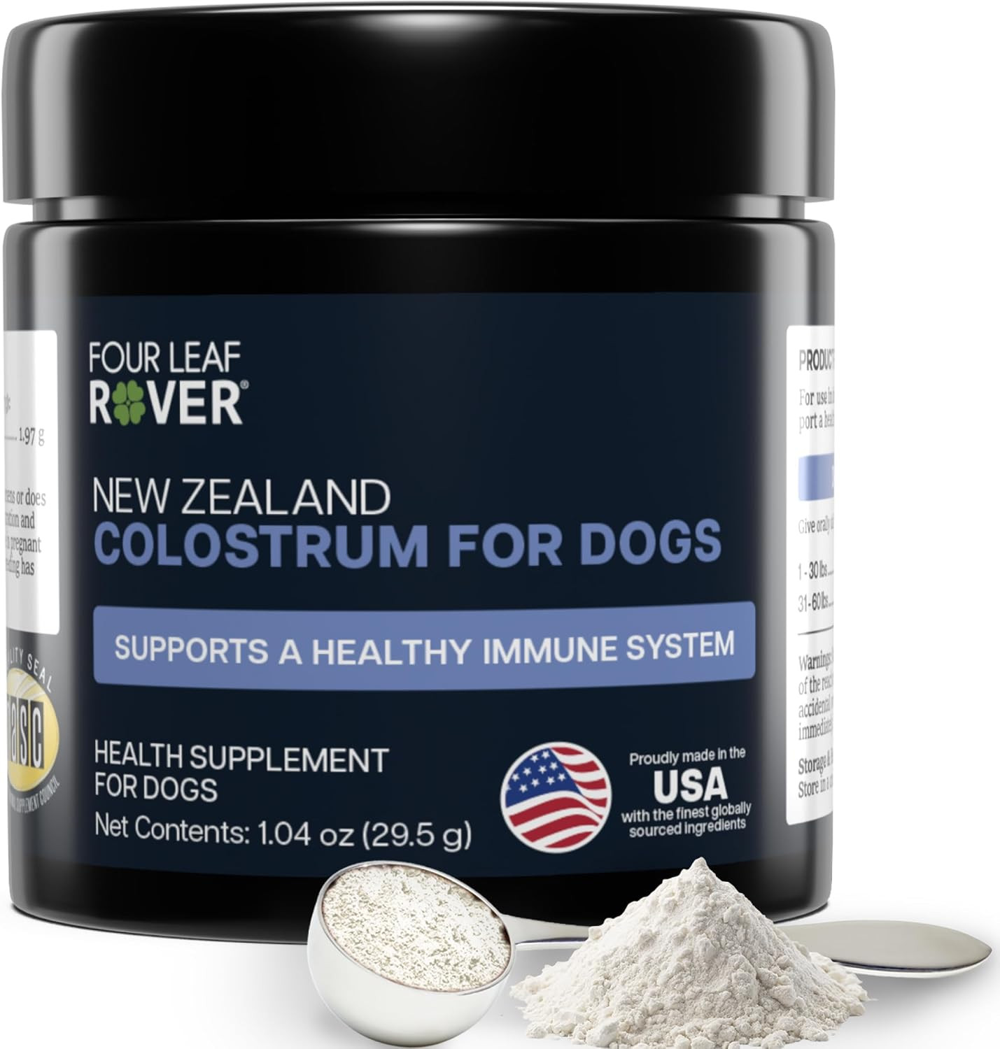 FOUR LEAF ROVER Colostrum for Dogs – Bovine Colostrum from 100% Grass-Fed New Ze