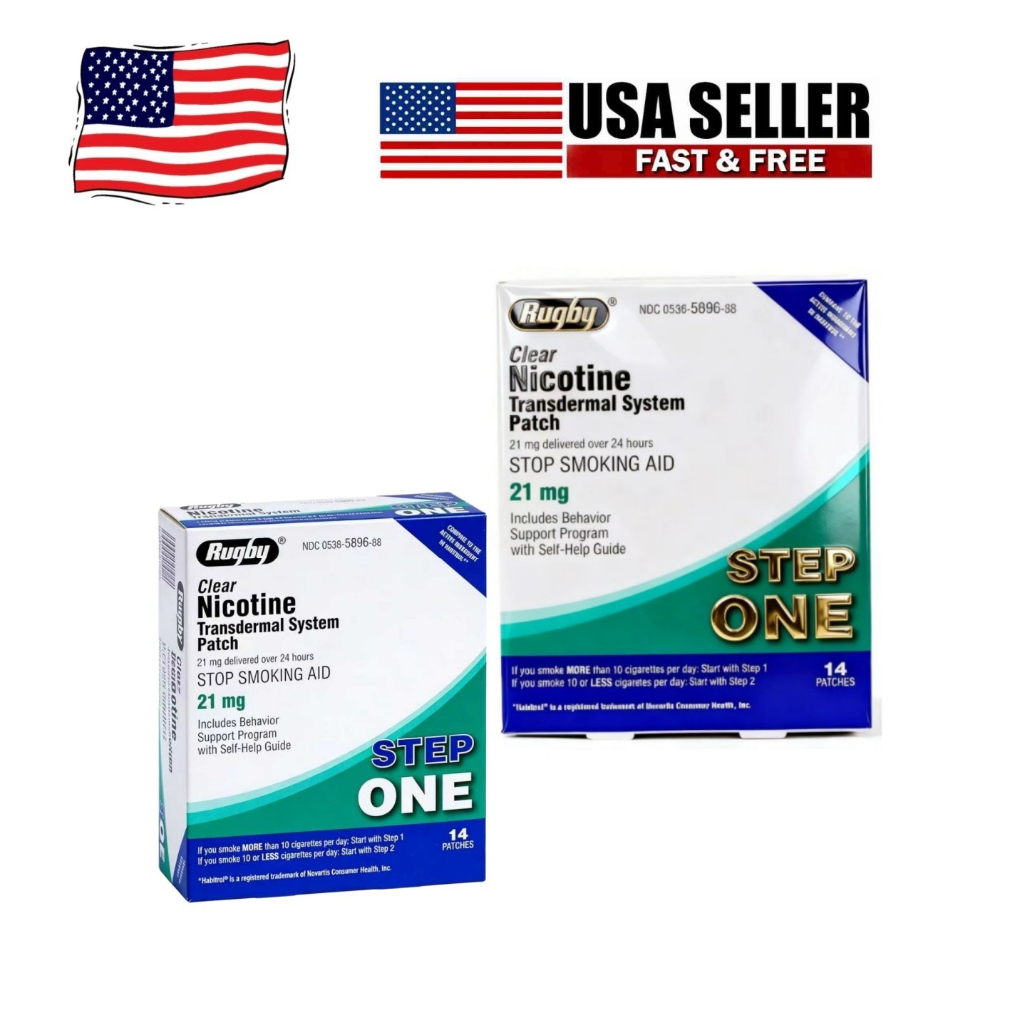 1 pack-Rugby Clear Nicotine 21mg Transdermal System Patch Step Exp 06/2028