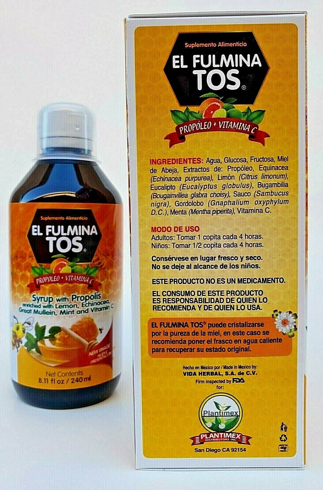 JARABE PARA LA TOS FULMINA TOS COUGH SYRUP 240 ML. EACH PROPOLEO EQUINACEA LEMON