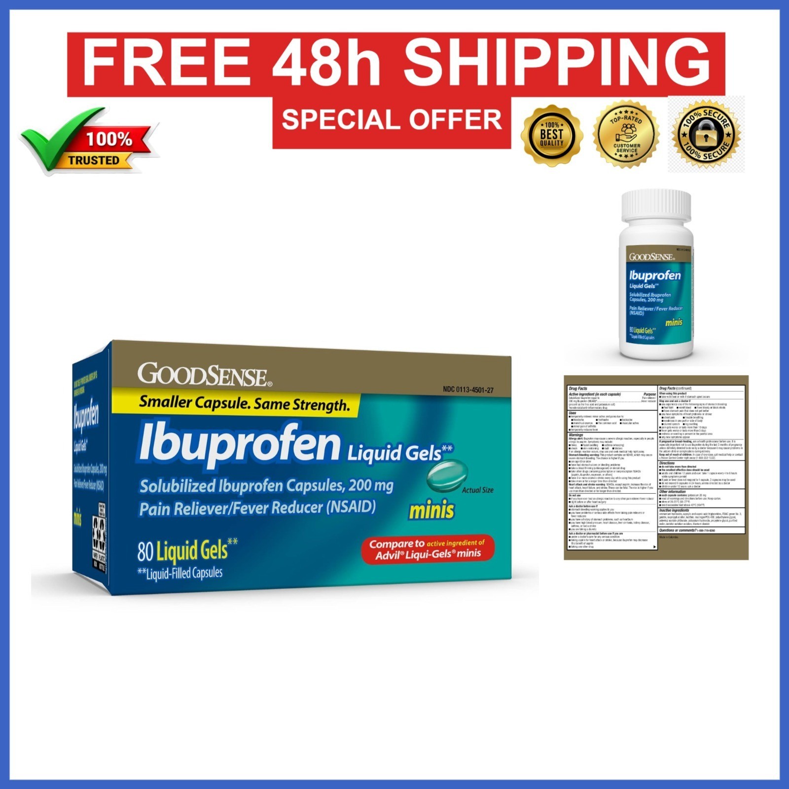 GoodSense Ibuprofen Mini Liquid-Gels 200 mg Pain Relief 80 Count