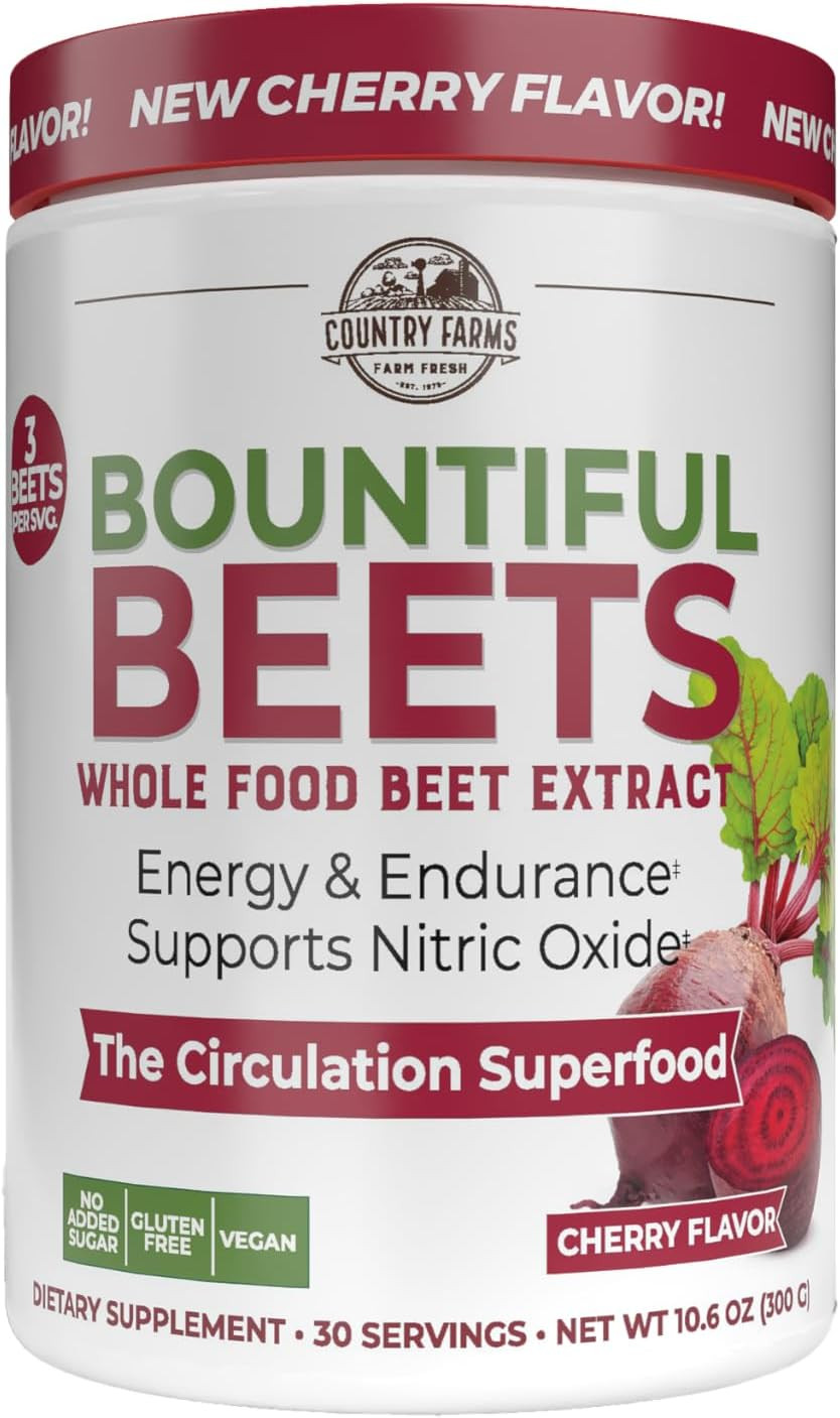 Country Farms Bountiful Beets Powder 30 Servings Cherry Flavor Circulation Su…