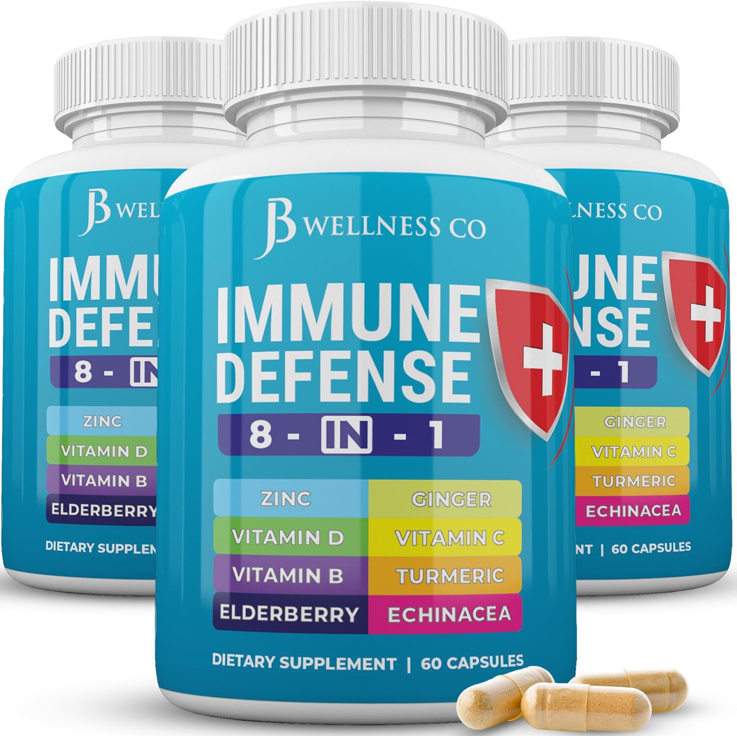 JB WELLNESS CO Immune Support 8 in 1 Capsules – Zinc Supplement Vitamin D3 Vi…