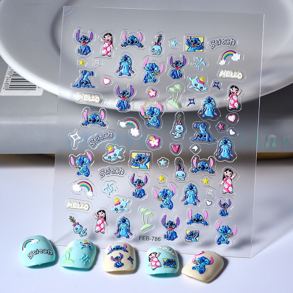 Cartoon Anime Lilo & Stitchs 5D Embossed Nail Art Stickers DIY Decal FEB786 NH27