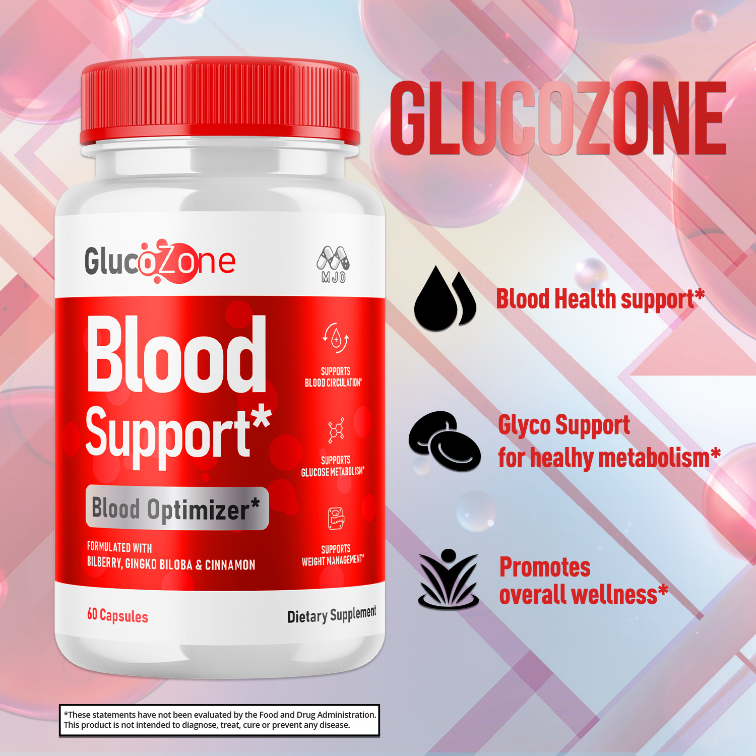 (1 Pack) GlucoZone Advanced Support Blood Supplement Gluco Zone 60 Capsules