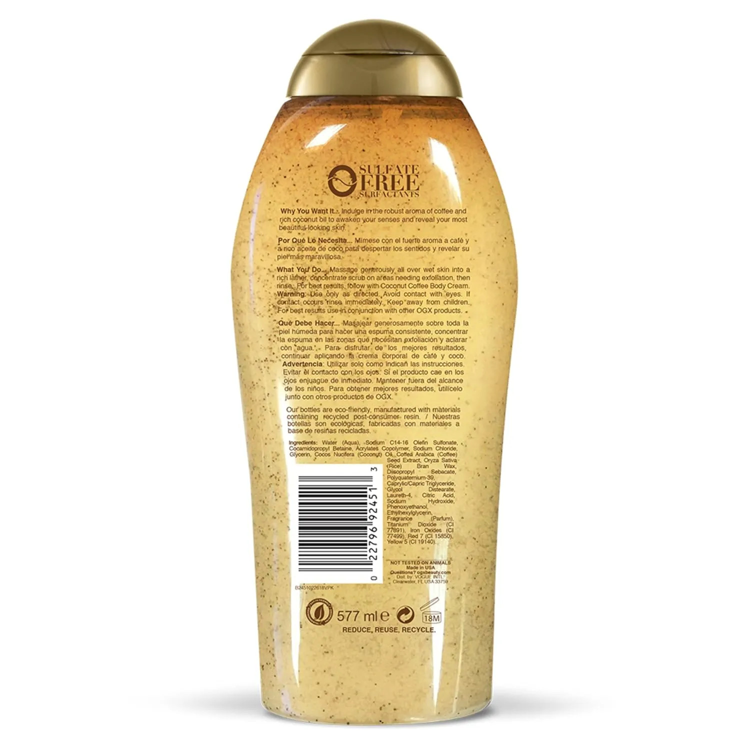 OGX Smoothing Coconut Coffee Exfoliating Body Scrub 19.5 fl oz Hydrating Wash