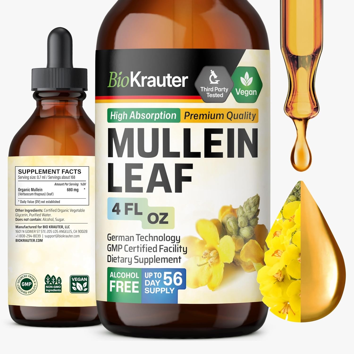 Mullein Drops for Lungs 4 Fl Oz Pure Natural Mullein Leaf Extract Supplement