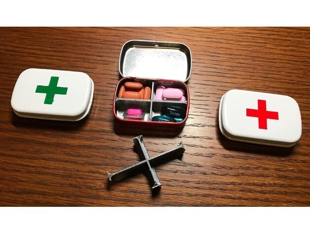 (8) – Altoids Smalls Tin Pill Box – Four Section Medicine Case Container Storage