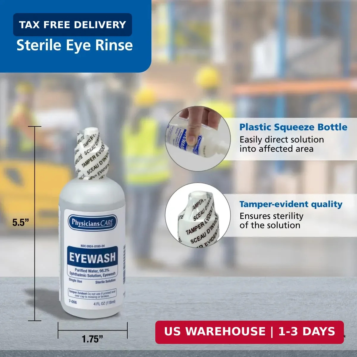PhysiciansCare by First Aid Only 7-006 Eye Wash Solution, 4 oz Bottle