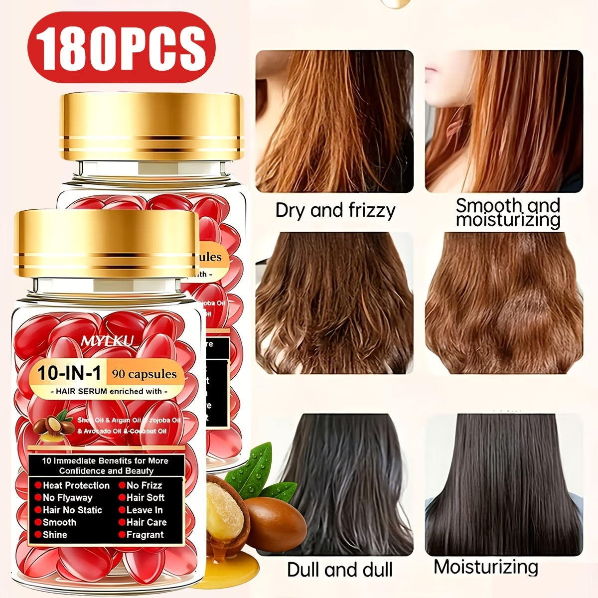 10-In-1 Hair Vitamin Capsules, with Vitamins A, C, E, Rosemary Oil, Argan Oil