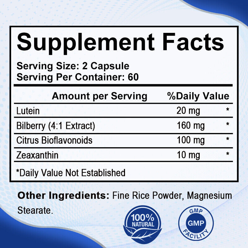 Lutein and Zeaxanthin, Eye Health Supplement 120 Capsules Promote Healthy Eye