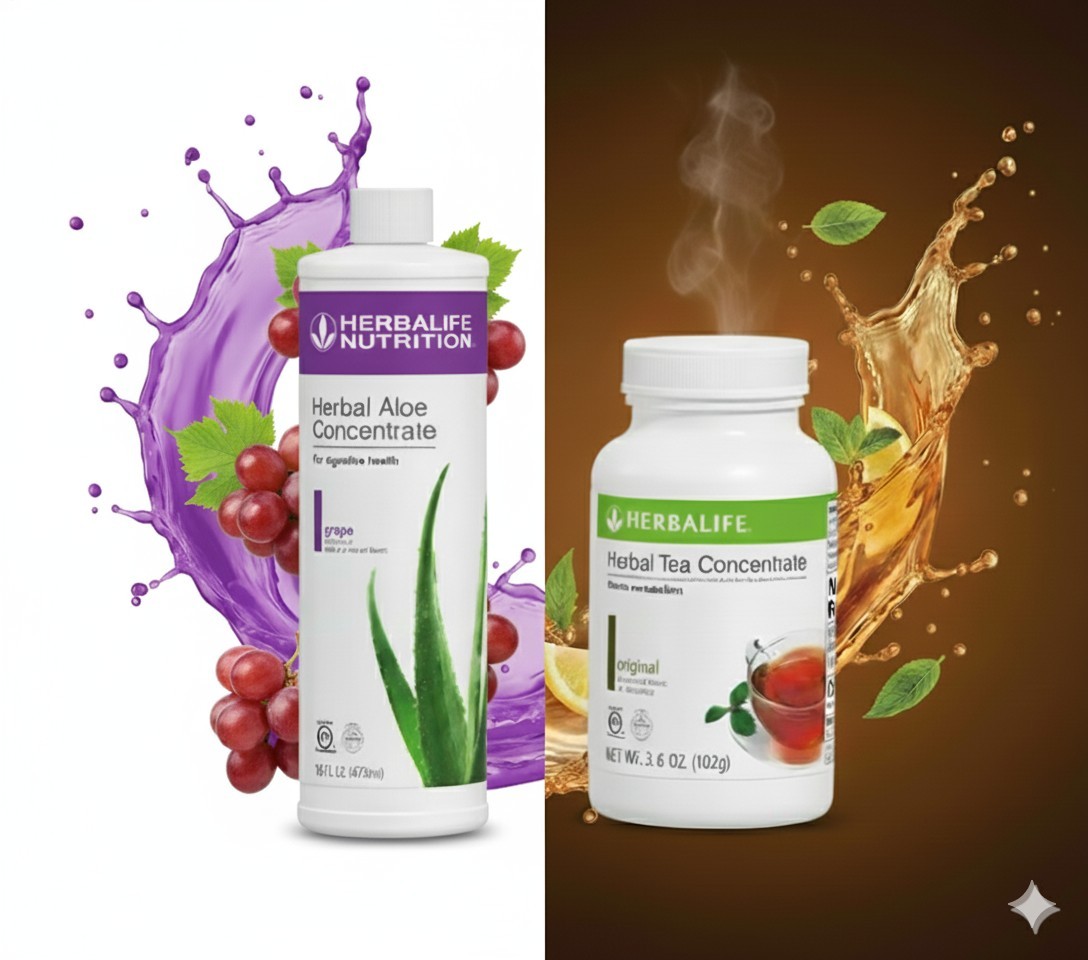 Herbal Tea Concentrate Original Flavor 3.6Oz & Grape Aloe Pint Exp5/27