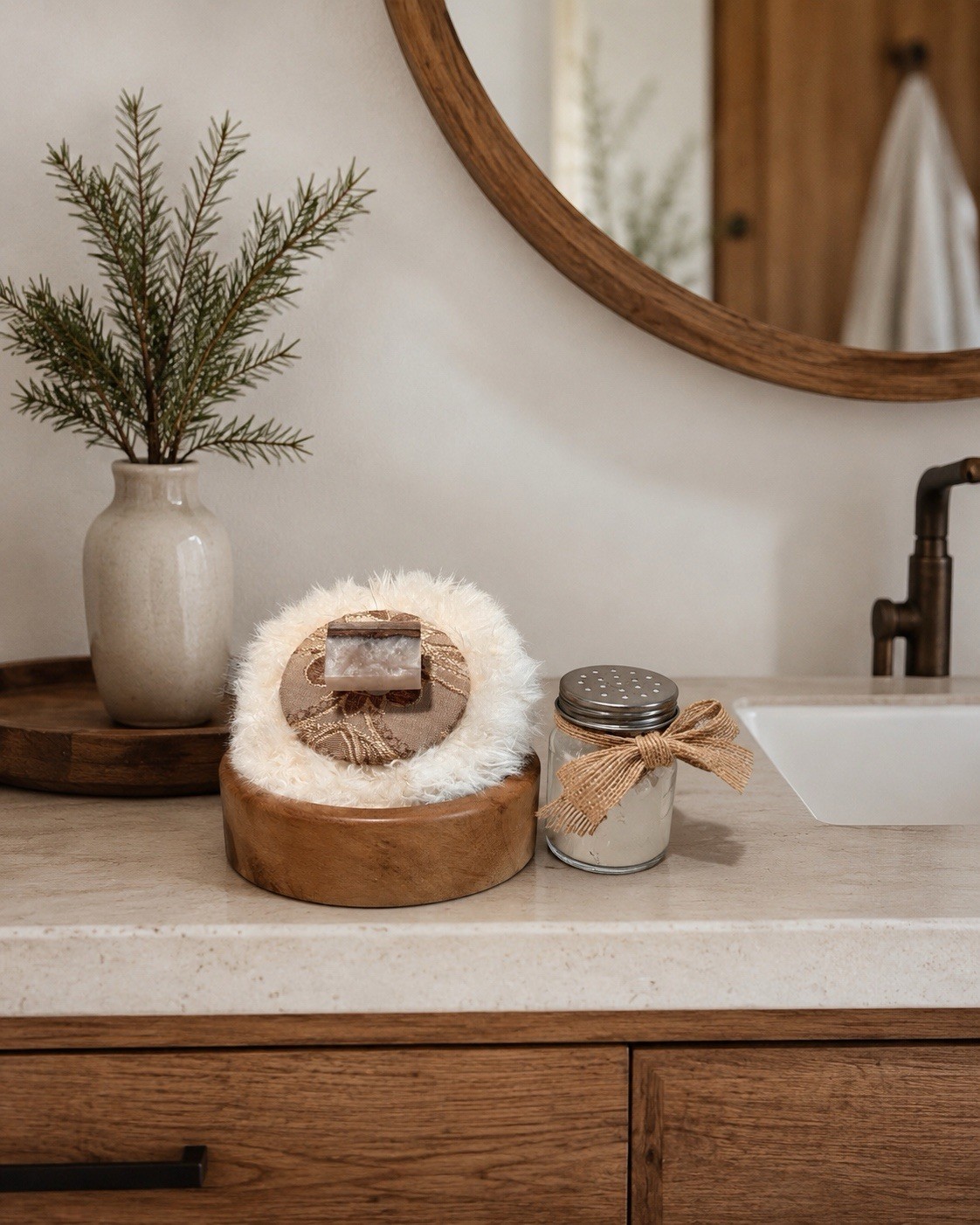 Powder Puff Unique Teak Carved Wooden Artisan Bowl W Handmade Lux Powder Puff P