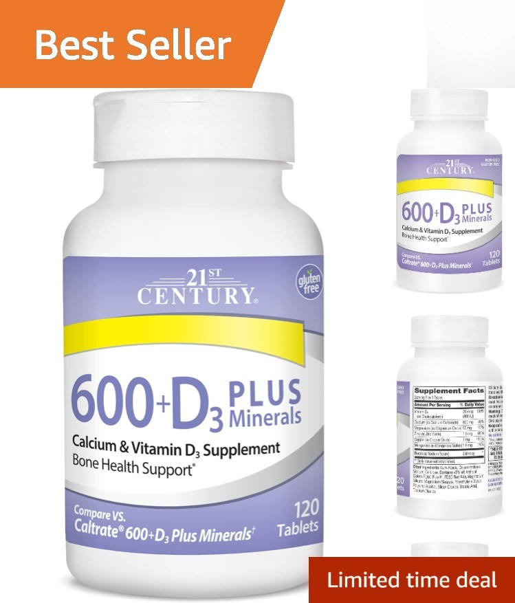 Calcium 600 Plus D3 & Minerals Caplets, 120 Count for Strong Bones & Joints